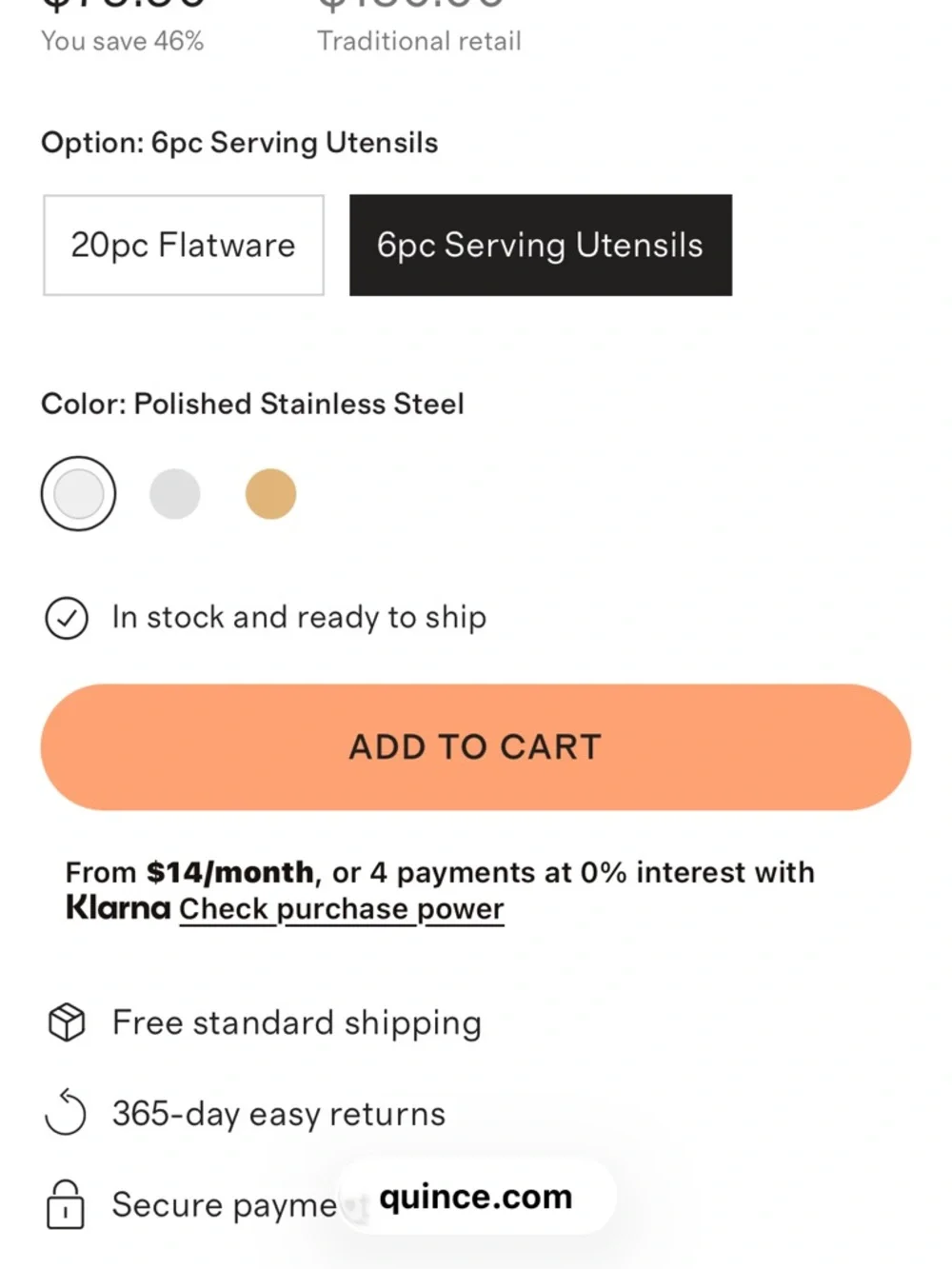 QUINCE NIB Gia Minimalist 6 Piece Serving Utensil Set Polished Stainless Steel